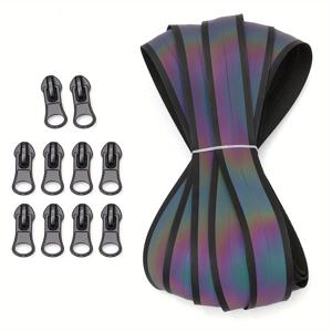 TEMU 5# 금속 무지개 방수 지퍼 테이프, 450cm, 10개의 지퍼 풀 - 생동감 있는 색상 전환 효과, 의류, 가방, DIY 프로젝트, DIY 지퍼 테이프 | 생동감 있는 지퍼 테이프 | 금속 마감