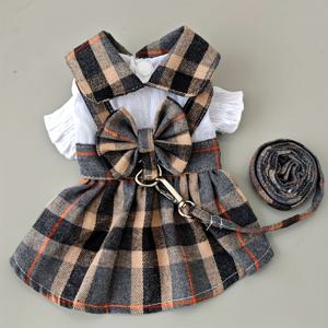 TEMU 고양이와 개용도로 사용할 수 있는 귀여운 체크 무늬의 리본 드레스 - 조절 가능한 폴리에스터 소재의 애완동물 패션, 봄과 여름, 일상과 특별한 날에 이상적, 애완동물 패션 | 재미있는 애완동물 의상 | 폴리에스터 소재