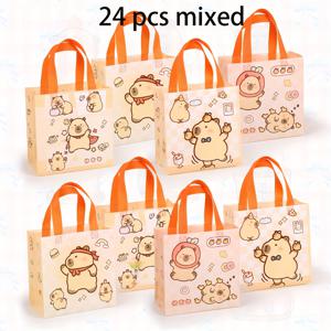 TEMU 24pcs 카피바라 테마 선물 가방 - 귀여운 카피바라 선물 가방, 동물 테마 파티, 결혼식, 생일 테마 파티 선물 가방용 손잡이