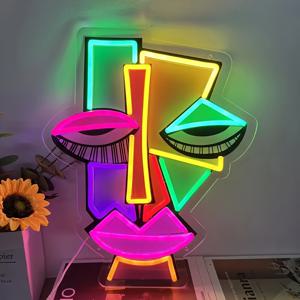 TEMU 1개 네온 LED 간판 추상적인 얼굴 - UV 프린트, USB 전원, 밝기 조절 가능, 디자인, 미술관, 클럽, 바, 침실 & 파티에 적합 - 이상적인 홈 데코, 파티 장식, 모던 데코, 고품질 프린트 네온 간판