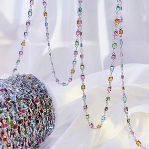 TEMU 1미터 정사각형 구리 체인 컬러풀 유리 비즈 DIY 목걸이 팔찌 재료, 수제 액세서리 만들기용