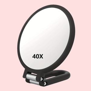 TEMU 1x40x 이중면 확대 핸드 미러, 조절 가능한 스탠드 - 여행, 화장대, 욕실 사용에 이상적, 미용 필수품 | 컴팩트한 디자인 | 내구성 있는 플라스틱 프레임, 메이크업 미러|돋보기