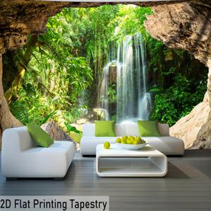 TEMU 1개 초대형 열대 정글 폭포 태피스트리 - 폭포, 녹색 식물 & 암석 동굴이 있는 대형 벽걸이 - 거실, 침실, 사무실, 파티 장식을 위한 튼튼한 폴리에스터 원단 포스터 - 무료 걸이 클립 포함 - 생일 집들이 선물|패브릭포스터