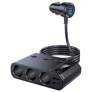 TEMU 차량용 멀티 포트 충전기, 플러그 분배기, 7-in-1 차량용 충전 어댑터, 12V/24V 전원 소켓 3개, Type-C 및 QC3.0, USB 충전 포트 2개 (3.3피트 케이블) 장착, 독립 스위치, 퓨즈, LED 전압 표시, DC 소켓 포함|멀티탭