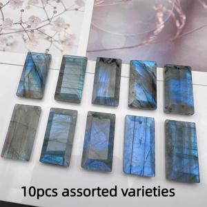 TEMU 10 자연석 라보라이트 블루 라이트 노란색 라이트 직사각형 스트립 파이세트 펜던트 보석 제조 목걸이 귀걸이 수제 DIY 일상 착용 휴일 선물
