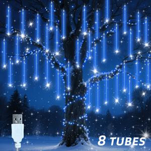 TEMU 8 튜브 192 LED USB 전원 크리스마스 메테로 샤워 스트링 라이트, 메테로 샤워 시리즈에서 사용 가능, 크리스마스 장식, 크리스마스 트리 라이트 배터리 구동, 발코니용 크리스마스 라이트, 장식용 라이트