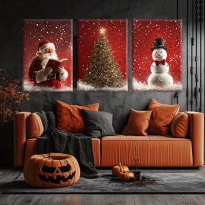 TEMU 3개 세트 액자 없는 캔버스, 크리스마스트리 눈사람 눈꽃 포스터, 장식용 그림, 친구 가족을 위한 완벽한 선물, 홈룸 벽 장식, 거실 침실 사무실용 8K, H