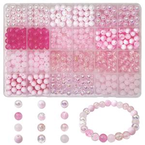 TEMU 650개 고품질 핑크 아크릴 비즈 & 크랙 패턴 비즈, 이중 컬러 AB 비즈 - DIY 주얼리 만들기 세트, 팔찌, 목걸이, 공예 액세서리용