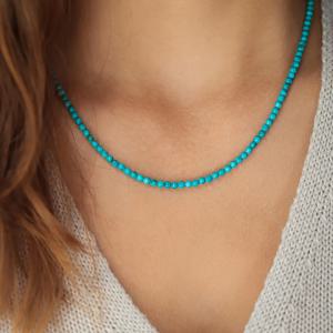 TEMU 1pc 스타일 4mm 투르키스 비즈드 네크레시, 자연석, 빈티지 & 보호 조명 여성, 매일 착용 또는 선물, 휴일 액세서리, 휴가 액세서리 | 투르키스 비즈드 네크레시 | 자연석 조명