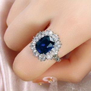 TEMU 럭셔리 우아한 4프롱 블루 합성 지르코니아 여성용 약혼반지 - 화이트 골드 도금, 9월 탄생석, 결혼 기념일 선물, 연회·파티 및 일상 착용|탄생석