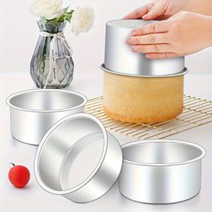 TEMU 3개 세트 4인치 라운드 케이크 몰드, 고정 베이스 알루미늄 합금 레이어 케이크 틀, 생일 결혼식 크리스마스 축제용 미니 케이크 베이킹 세트, 건강하고 튼튼함, 식기세척기 사용 가능