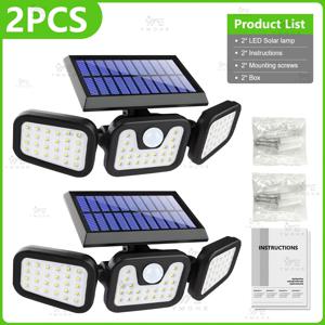 TEMU 2개 업그레이드 2400mAh 배터리 실외 태양광 모션 센서 조명, 광각 조명 태양광 보안등, 3구 실외 태양광 조명