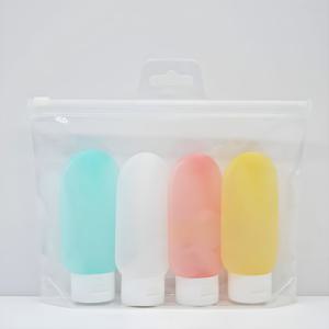 TEMU 4피스 실리콘 및 플라스틱 여행용 병 세트, 편리한 여행용 파우치 포함, 2.03 oz - 리필 가능, 누수 방지, 무향 화장품 용기, 로션, 샤워, 제품용, 휴대용 미니 화장품 병 키트