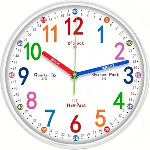 TEMU 한 세트, 화이트 프레임과 고화질 유리, 읽기 쉬운 컬러 바늘 - 학습용 시계 - 침실용 무소음 시계 - 시간 인식에 도움되는 교육용 교실 시계|시계