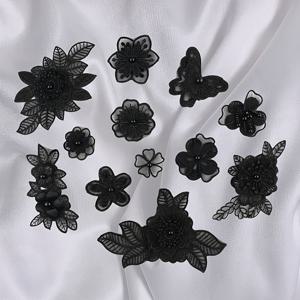 TEMU 12개, 블랙 핸드메이드 네일 비즈 꽃봉오리 패치 스티커, 블랙 자수 레이스 플라워 패치, 웨딩 드레스 장식 액세서리, DIY 헤어 액세서리, 의류, 가방 및 결혼식 장식 수공예용