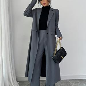 TEMU 우아한 여성용 긴팔 & 팬츠 세트 - 단색 노치 라펠 싱글브레스트 재킷과 포켓, 레귤러 핏 H-실루엣 봄 여름 가을용, 다용도 오피스 & 캐주얼 웨어, 계절 패션, 세련된 스타일, 고품질 스티칭, 전문적인 여성, 직장복, 클래식 실루엣, 내구성 있는 원단, 비즈니스 의상, 정장, 성인용 의류, 레귤러 피트먼트, 트렌디한 워킹