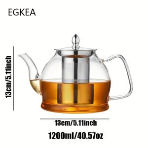 TEMU EGKEA, 1200ml 유리 티포트 (탈착식 인퓨저 포함), 안전한 티포트, 꽃차 및 잎차 세트, 필터 및 히터 포함, 잎차, 아이스 티 메이커 및 브루잉 머신에 적합.