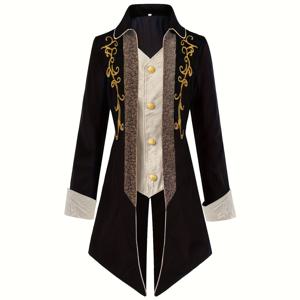 TEMU 남성용 중세 코트 - 로얄 블루 골드 악센트, 긴 소매 정장 의상, 할로윈, 류네상스 페어, 테마 파티용 - 논스트레치 원단 중세 아우터웨어, 역사적 복원, 섬세한 자수, 디테일 자수, 코스프레 애호가, 빈티지 디자인, 고품질 스티칭, 코스프레 의상