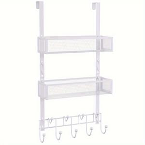 TEMU 1개 문걸이 정리대 9개의 후크 & 2개의 바구니 포함 - 욕실, 주방, 침실용 분말 코팅 금속 공간 절약형 스토리지 - 드릴 필요 없는 쉬운 설치문 걸이 랙, 욕실 조직화, 장식적인 문 장식, 견고한 구조, 다목적 훅 디자인, 방청 마감, 바쁜 가정을 위한|행거