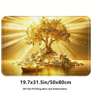 TEMU 1개 돈나무 디자인 바닥 매트 - 고품질 100% 폴리에스터, 세탁기 사용 가능한 욕실용 직사각형 욕실매트, 골든 코인 모티프 & 번영 상징, 실내외 사용 가능한 수영장 옆 매트, 심볼릭 홈 데코, 고급 인쇄, 테마 가정 액세서리, 실용적인 주택 소유자용, 2D 플랫