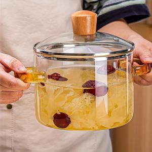 TEMU LDQ 54oz 보로실리케이트 유리 조리기 - 노란 손잡이가 있는 열 저항성, 투명한 국물 및 콩기름 냄비 - 스토브 및 오븐용 - 국물, 우유, 라면에 적합 - 쉬운 청소, 냄새 없는 주방 필수품, 가족 및 레스토랑 사용, 가족 요리 필수품|현대 주방 용품|내구성 있는 조리기