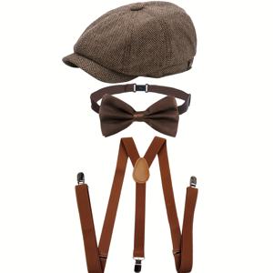 TEMU 3pcs 으스스한 20년대 완벽한 코스튬 세트 | 뉴스보이 캡, 보우 타이 & 조절 가능한 멜빵 속옷 | 남녀 공용 정통 1920년대 가스파리 의상 | 스피케이시 파티, 결혼식 & 빈티지 이벤트에 완벽 | 재질