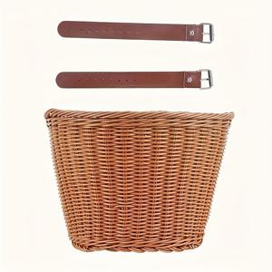 TEMU 1개 수제 레진 라탄 스타일 자전거 바구니 - 내구성 있는 브라운 & 구리 핸들바 사이클링 필수품 보관함, 자전거·스쿠터·삼륜차용 안전 고정, 견고한 구조, 러스틱 디자인, 날씨에 강한 소재, 야외 활동 애호가를 위한 액세서리
