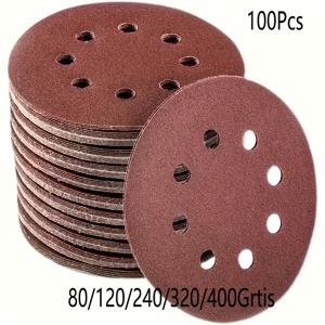 TEMU 100개 5인치 8홀 샌딩 디스크 - 60/80/100/120/150/180/240/320/400/600/800/1000 그릿 - 랜덤 오비탈 샌더에 완벽!