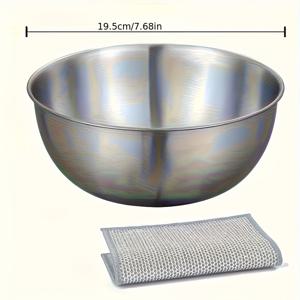TEMU 스테인리스 스틸 보울 세트, 하나의 은색 샐러드 그릇과 하나의 은색 와이어 청소 천, 샐러드, 국수, 수프 등에 다용도, 요리, 베이킹 및 식품 저장에 적합, 라면, 원통 국수, 이탈리아 파스타