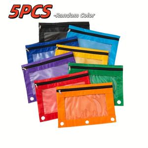 TEMU 랜덤 컬러 5개입 삼구 루즈리프 파일백, 영수증 보관백, 미니 휴대용 옥스포드 클립 사무용품 여행용 잡화 보관백 (액세서리 및 걸이 제외), 문서 정리기,파일 구성,컴팩트 디자인,가벼운 가방,찢어짐 방지,옥스포드 원단,멀티홀 파일 파우치,비즈니스 전문가,사무직 근로자
