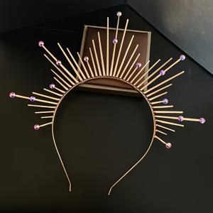 TEMU 반짝이는 라인스톤이 달린 우아한 골든 크라운 헤어밴드 - 파티, 결혼식, 공식 행사용 럭셔리 유럽 & 미국 스타일 헤어 액세서리, 헤드피스 크라운, 할로 크라운, 여신 티아라, 헤어 액세서리, 헤어 클립