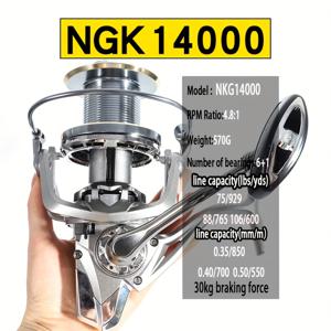 TEMU ABAHUB 헤비듀티 스피닝 낚시릴 - 대형 라인 컵, 고품질 해수용 - 울트라 스무스 갭리스 드래그 시스템, 스테인리스 스틸 구조 - 롱라인, 참치, 마린용 대형 캐스팅 휠 - 전문가 및 레크리에이션 어부를 위한 이상적인 아버지의 날 선물 (모델 8000/14000), 부드러운 작동, 고품질 금속, 참치낚시용