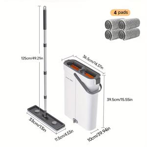 TEMU Joybos 물걸레 세트 (수축기 포함) | 워셔블 극세사 패드와 긴 손잡이가 있는 납작한 물걸레, 모든 바닥 타입 및 창문에 적합, 가정용, 거실, 침실, 욕실, 주방에 이상적|물걸레청소기