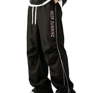 TEMU 남성용 조거 팬츠 - 올시즌 운동 및 러닝용 스트레치 드로우스트링 허리, 직선형 레그 트레이닝 바지, 스트릿웨어 - 통기성 좋은 신축성 원단 (화이트/블랙 액센트), 쉬운 관리, 캐주얼 아웃도어 웨어, 기하학적 프린트 디자인, 폴리에스터 스포츠웨어, 수분 흡수 소재, 피트니스 애호가용