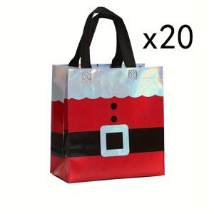 TEMU 레이저 각인 핸들 포함 크리스마스 선물 가방 20개 세트, 논웨븐 소재 9인치 x 8.46인치 x 4.33인치, 파티·생일·세례식·크리스마스 선물용