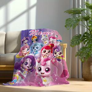 TEMU 티니핑 맞춤형 이름 담요 - 부드러운 플란넬 애니메 캐릭터, 사계절용 코지 선물 (생일, 크리스마스), 홈 데코 - 소프트 핑크, 블루, 퍼플, 옐로우 골든 액센트, 플레이풀 캐릭터 디자인, 내구성 좋은 플란넬 원단, 현대적 스타일, 고품질 재료, 생일 선물