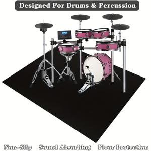 TEMU 드럼 패드 매트, 드러머용 미끄럼 방지 사운드프루프 드럼 매트, 드럼 세트 연습용 실내 및 실외 드럼 러그, 전자 드럼 세트 훈련 음악 매트, 스플래시 스탠드용 바닥 보호 레코드 패드