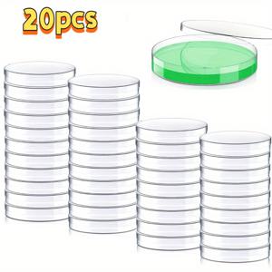 TEMU 20개 (20매) 스냅락 뚜껑 포함 - 투명, 겹쳐 보관 가능, 공간 절약형 디자인 - 미생물학, 분자 생물학, 세포 배양용 - 실험실, 학교, 상업적 사용에 적합, 안전한 잠금 기능, 페트리 접시, 과학 학생용