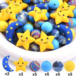 TEMU 24pcs 기쁜 별 달 실리콘 비즈 콤비 비즈 만들기 액세서리 장식 비즈