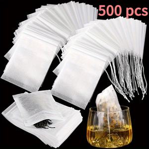 TEMU 500개 일회용 티백, 커피, 차, 향신료, 허브용 필터백, 끈으로 밀봉 가능 - 화이트 패브릭 티메이커, 우아한 비즈니스맨, 차집, 가정 주방, 크리스마스, 발렌타인데이, 새해 파티용