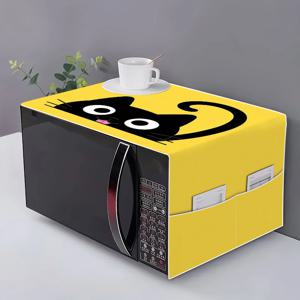 TEMU 1pc 평면 일러스트레이션 스타일 고양이 패턴 냉장고 커버, 귀여운 요소, 전자레인지 커버, 쉽게 청소, 홈 데코, 가정용 가전기 상단 커버, 냉장고 장식, 다기능 주방 장식|냉장고