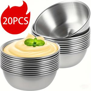 TEMU 20개 스테인리스 스틸 디핑볼 - 8cm 원형 소스컵, 샐러드 드레싱, 스시, 바비큐, 치킨용 - 녹슬지 않고 깨지지 않는 내구성 강한 주방 및 캠핑 필수품, 피크닉 액세서리, 세련된 디자인, 쌓기 가능, 식기세척기 사용 가능