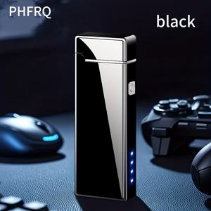 TEMU PHFRQ USB 충전식 라이터, LED 디스플레이 및 컬러풀한 연기 효과 - 내구성 있는 컴팩트 디자인, 바람에 내성을 가진 이중 아크, 합금 바디, 현대적인 휴대용 충전식 라이터, 야외 캠핑, 선물, 생일, 창의적인 선물, 세련된 라이터, 고품질의 구조