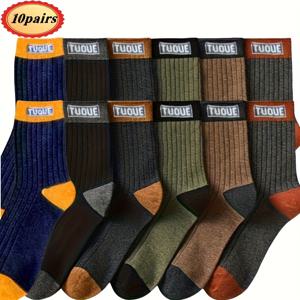 TEMU 5 쌍/10 쌍 남성 가을과 겨울 스포츠 양말, 문자가 있는 멜랜드 시리즈 남성 중간 발목 양말. 문자와 색상 매칭이 트렌디하고 필수적인 양말입니다.