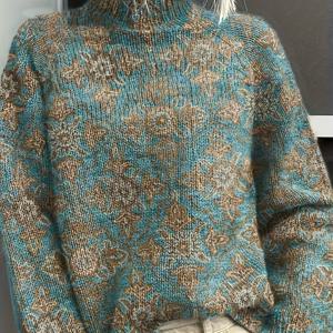 TEMU 모던 풀바디 기하학 프린트 터틀넥 스웨터 - 캐주얼 & 스마트캐주얼 웨어에 적합한 올시즌 스웨터, 청바지 또는 드레스와 함께 착용 가능한 핸드워시 엘레강스 스웨터|패션