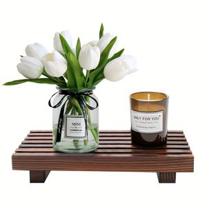 TEMU 1개 소형 욕실 트레이 정리대 - 천연 나무 리저, 고급 욕실 카운터용 트레이, 화장대, 주방, 거실 장식용 - 비누, 캔들, 식물 정리함 - 집들이 선물, 홈 데코러블, 따뜻한 우드 마감, 매끄러운 질감, 홈 오거나이징, 욕실 트레이|비누받침대