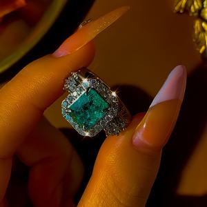 TEMU 1개 우아한 스퀘어 합성 지르코니아 오픈 링, 센터 스톤 & 클리어 액센트, 캐주얼 및 파티용 오픈워크 디자인, 어머니 아내 여자친구를 위한 완벽한 선물