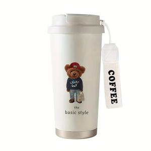 TEMU 1개 530ml 곰 패턴 커피컵 (빨대 & 캐리 스트랩 포함) - 귀여운 카툽 곰 디자인, 핫/콜드 텀블러, 가정용, 사무실, 여행, 선물용 - 커피, 차, 음료 보온병 (발렌타인데이, 스승의날 선물)