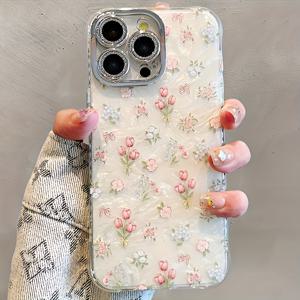 TEMU 럭셔리 고급스러운 꽃무늬 IMD 쉘 패턴 아이폰 16 15 14 11 프로 맥스 & 플러스 충격방지 케이스