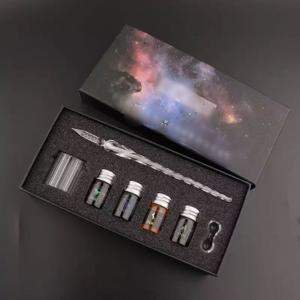 TEMU 유리 펜, 딥펜, 문구류, 인터넷 셀럽, 동일 색상 페인팅 펜 세트 선물